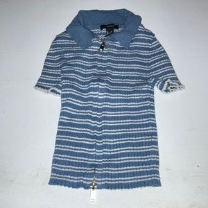 blue and white striped shirt with a collar
